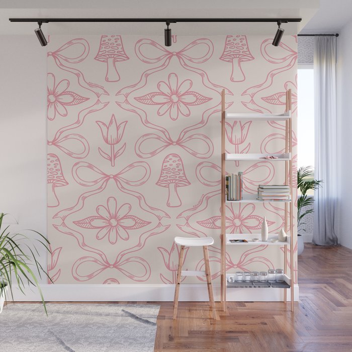 Spring Toile Print in Pink Wall Mural Gallery Image 1