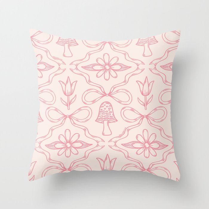 Spring Toile Print in Pink Throw Pillow Gallery Image 6