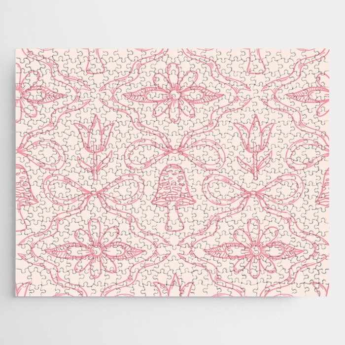 Spring Toile Print in Pink Jigsaw Puzzle Gallery Image 1