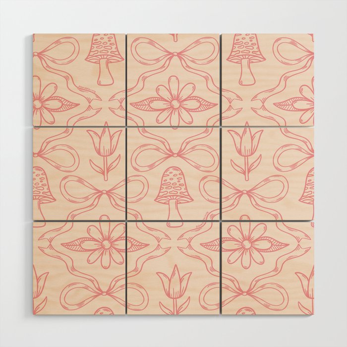Spring Toile Print in Pink Wood Wall Art Gallery Image 1