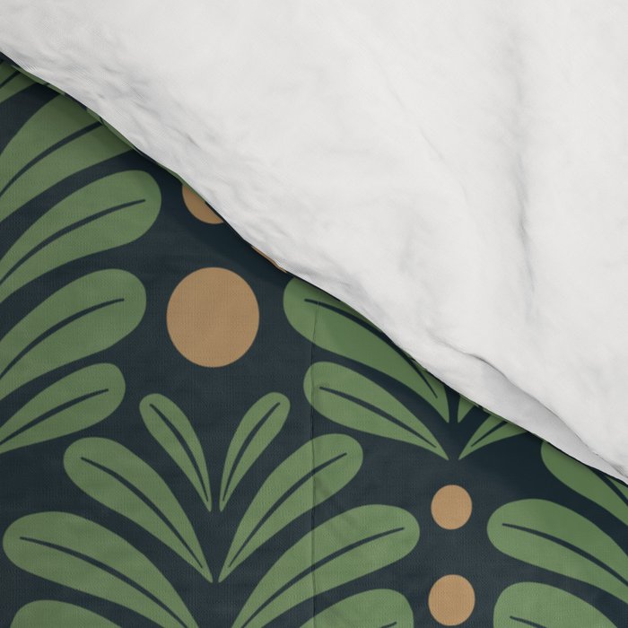 Green and Navy Botanical Scalloped Art Deco Pattern Comforter Gallery Image 4