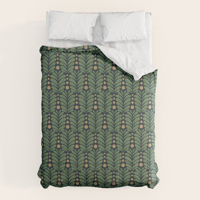 Green and Navy Botanical Scalloped Art Deco Pattern Comforter Gallery Image 6