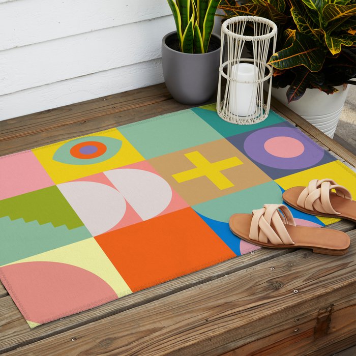 mid  century modern geometric checkers summer 2 Outdoor Rug Gallery Image 2