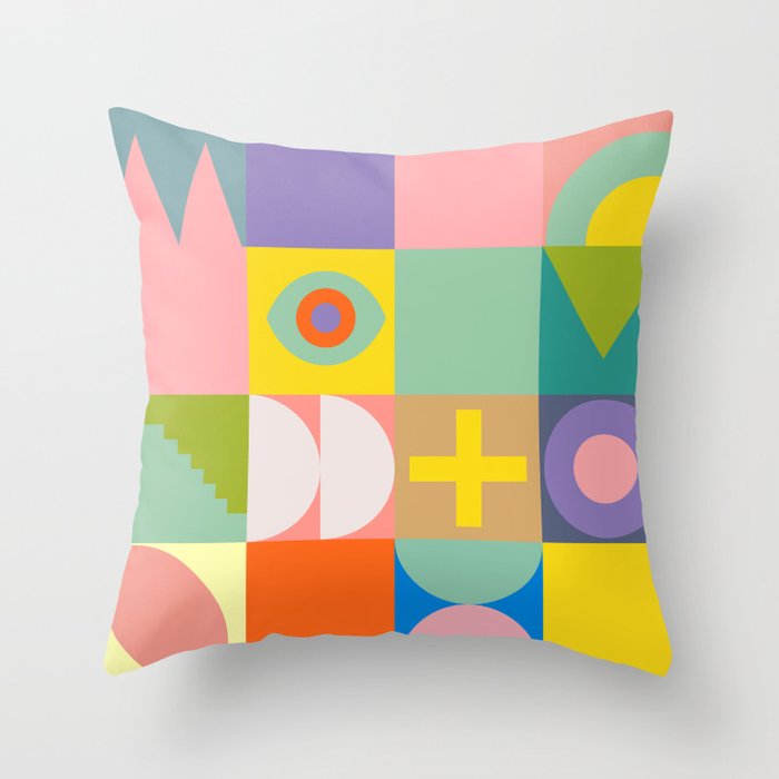 mid  century modern geometric checkers summer 2 Throw Pillow Gallery Image 1