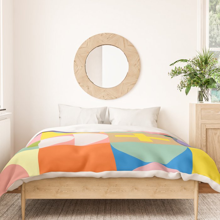 mid  century modern geometric checkers summer 2 Duvet Cover Gallery Image 3
