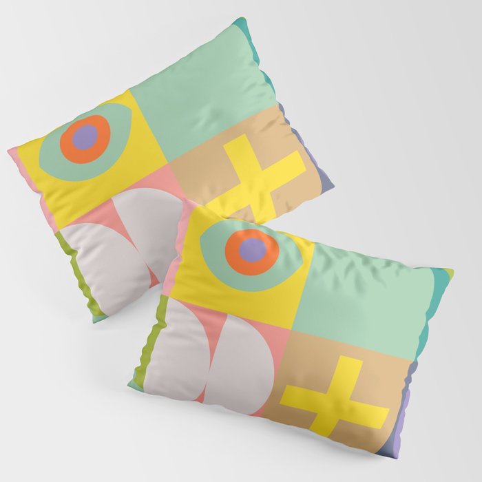 mid  century modern geometric checkers summer 2 Pillow Sham Gallery Image 1