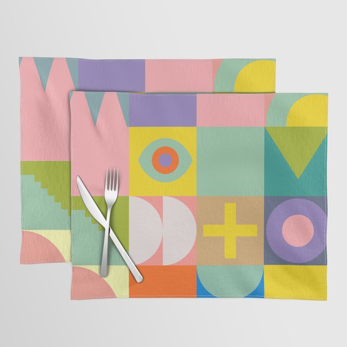 mid  century modern geometric checkers summer 2 Placemat Gallery Image 1