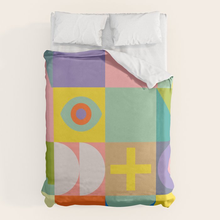 mid  century modern geometric checkers summer 2 Duvet Cover Gallery Image 6