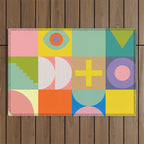 mid  century modern geometric checkers summer 2 Outdoor Rug Gallery Image 1