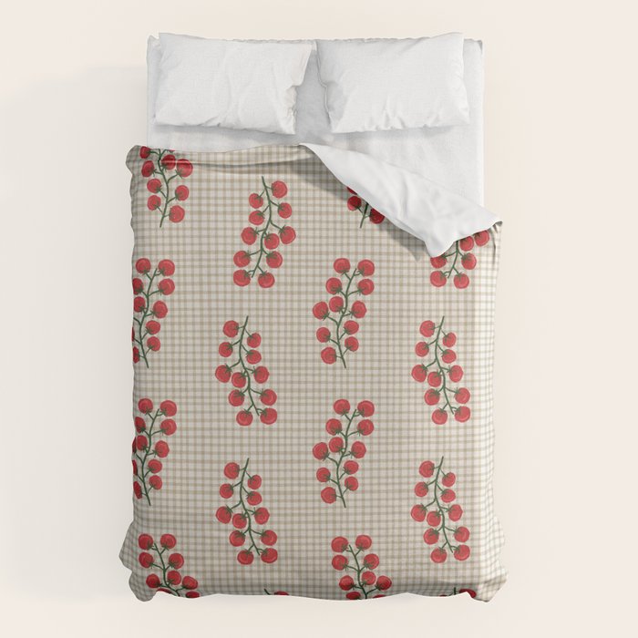 Cherry Tomato Plaid Farmers Market Duvet Cover Gallery Image 1