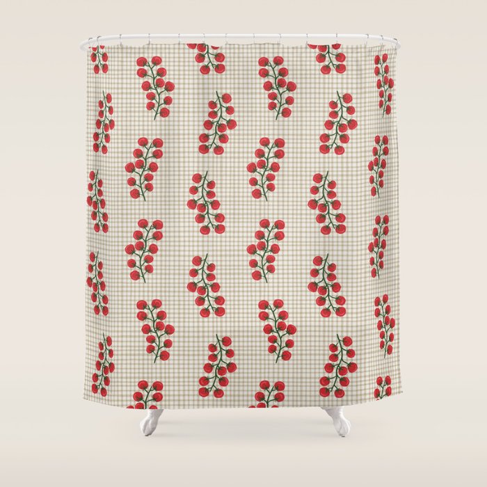 Cherry Tomato Plaid Farmers Market Shower Curtain Gallery Image 1