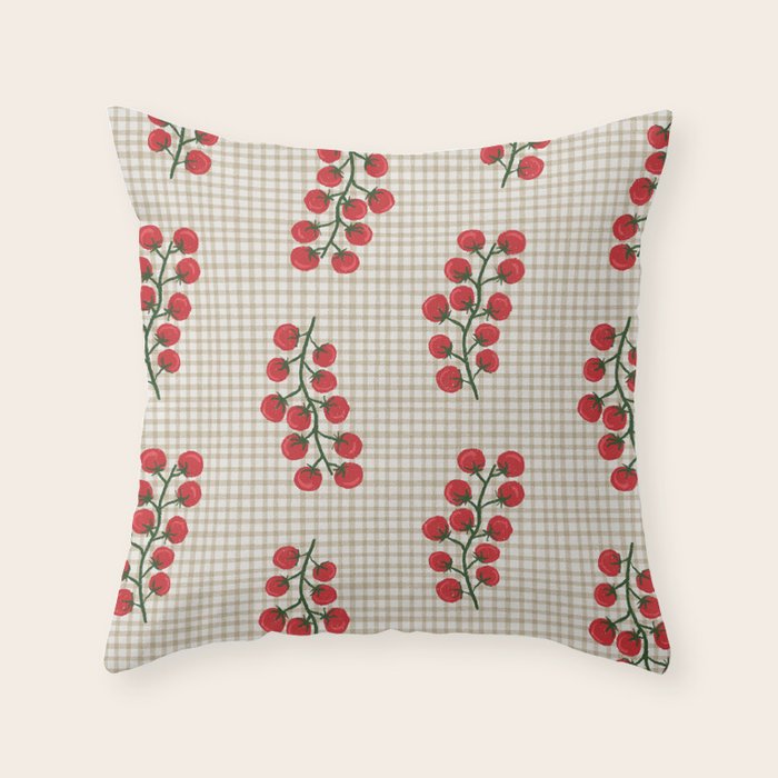 Cherry Tomato Plaid Farmers Market Throw Pillow Gallery Image 1