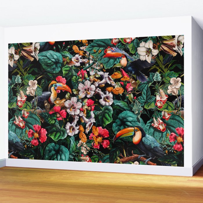Exotic Blooms and Toucans Wall Mural Gallery Image 2