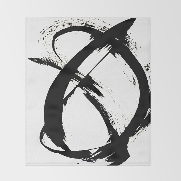 Brushstroke [7]: a minimal, abstract piece in black and white Throw Blanket Gallery Image 2