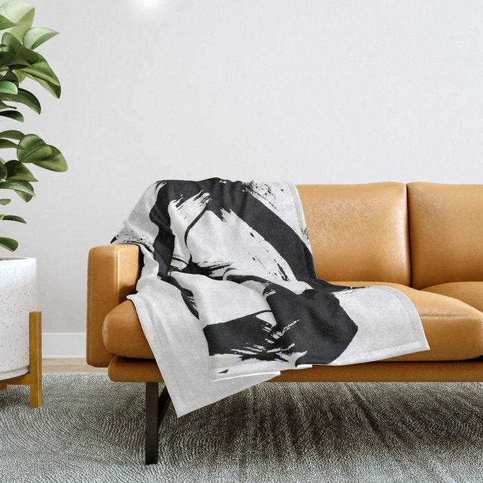 Brushstroke [7]: a minimal, abstract piece in black and white Throw Blanket Gallery Image 1