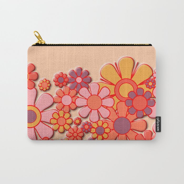 Retro Garden Flower Cuff 60s 70s Puffy Look Pink Peach Orange Pattern Carry All Pouch Gallery Image 1
