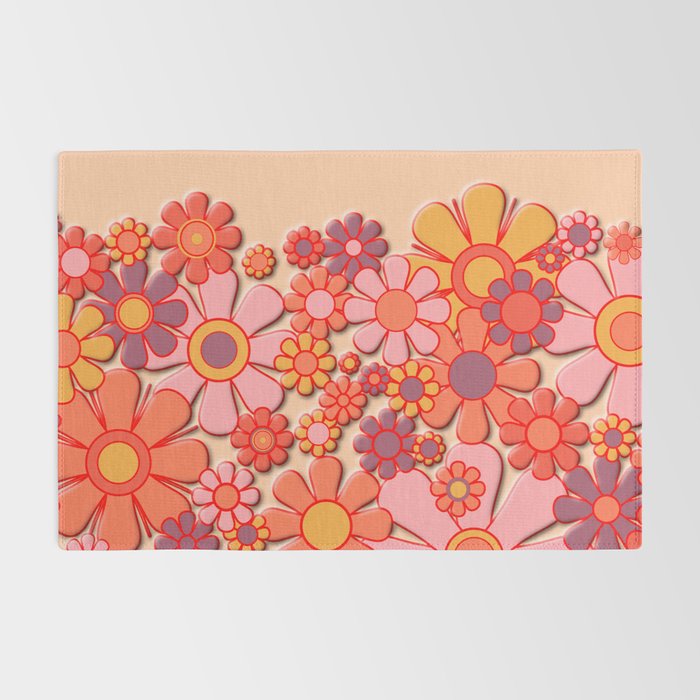 Retro Garden Flower Cuff 60s 70s Puffy Look Pink Peach Orange Pattern Rug Gallery Image 2