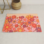 Retro Garden Flower Cuff 60s 70s Puffy Look Pink Peach Orange Pattern Rug Gallery Image 1