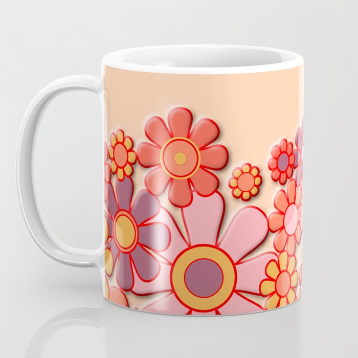 Retro Garden Flower Cuff 60s 70s Puffy Look Pink Peach Orange Pattern Coffee Mug Gallery Image 3