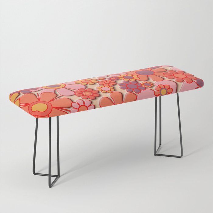 Retro Garden Flower Cuff 60s 70s Puffy Look Pink Peach Orange Pattern Bench Gallery Image 1