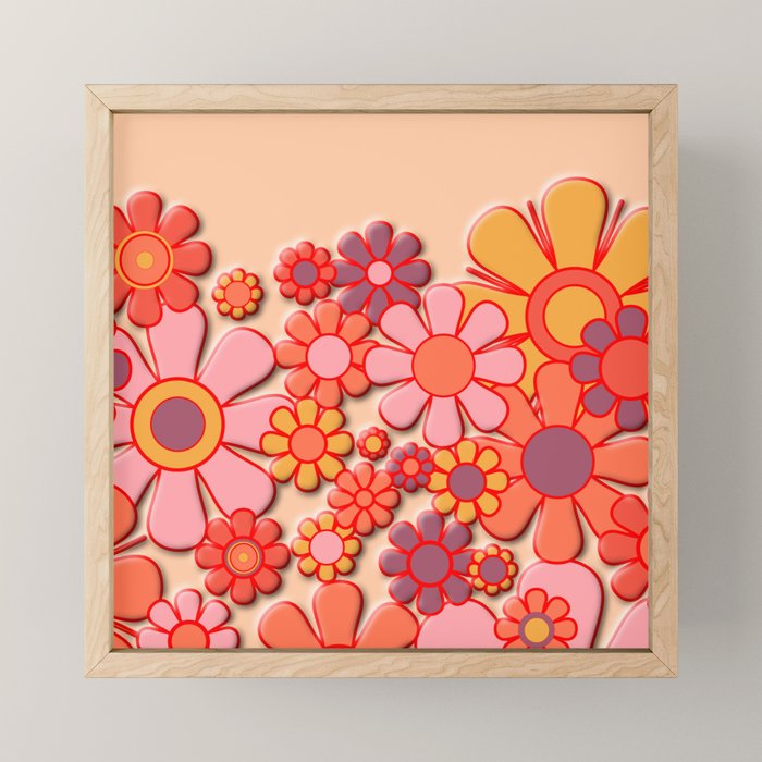 Retro Garden Flower Cuff 60s 70s Puffy Look Pink Peach Orange Pattern Mini Art Print Gallery Image 1
