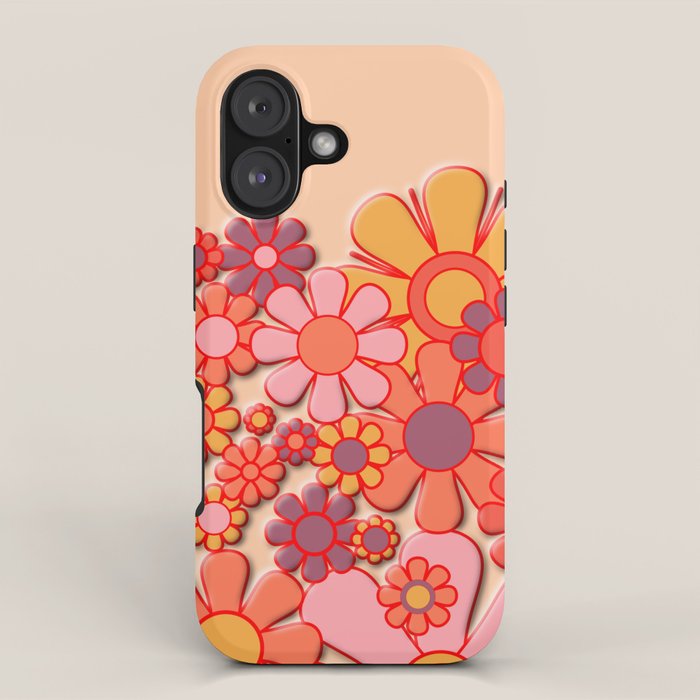 Retro Garden Flower Cuff 60s 70s Puffy Look Pink Peach Orange Pattern iPhone Case Gallery Image 1