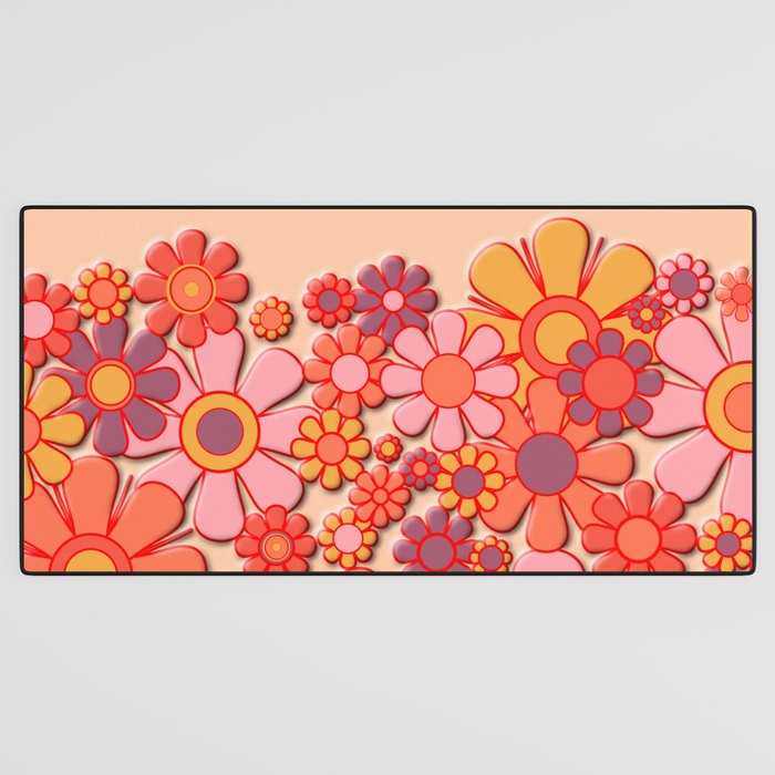 Retro Garden Flower Cuff 60s 70s Puffy Look Pink Peach Orange Pattern Desk Mat Gallery Image 3