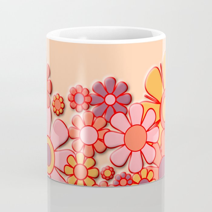 Retro Garden Flower Cuff 60s 70s Puffy Look Pink Peach Orange Pattern Coffee Mug Gallery Image 4