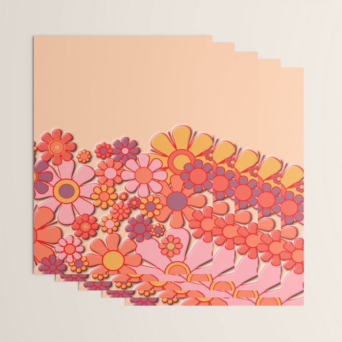 Retro Garden Flower Cuff 60s 70s Puffy Look Pink Peach Orange Pattern Wrapping Paper Gallery Image 3