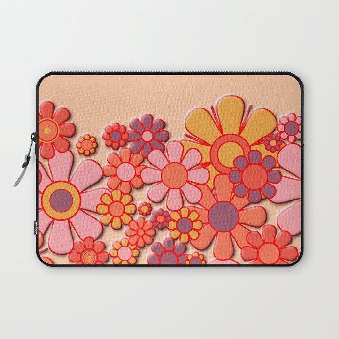 Retro Garden Flower Cuff 60s 70s Puffy Look Pink Peach Orange Pattern Laptop Sleeve Gallery Image 1