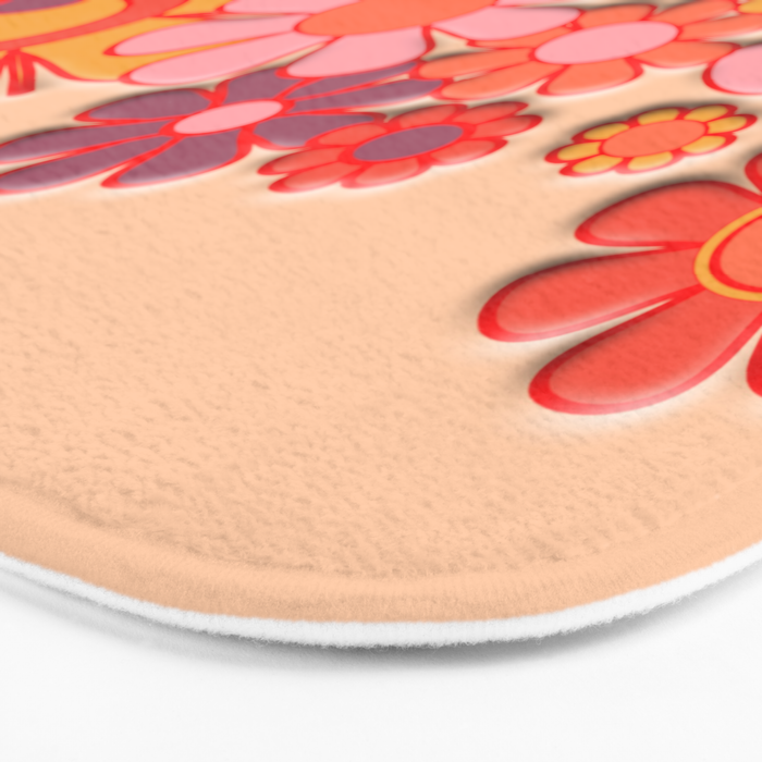 Retro Garden Flower Cuff 60s 70s Puffy Look Pink Peach Orange Pattern Bath Mat Gallery Image 3