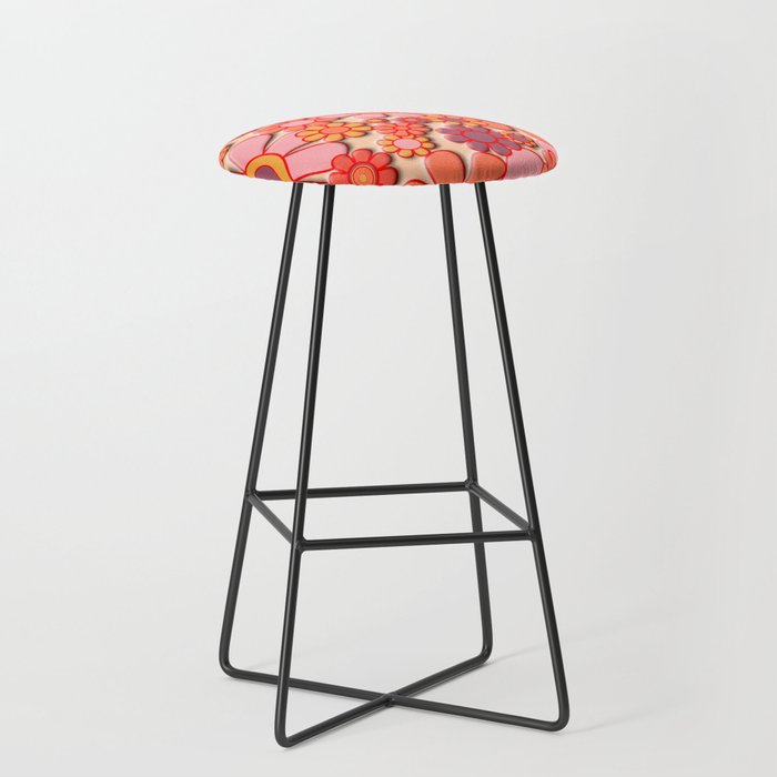 Retro Garden Flower Cuff 60s 70s Puffy Look Pink Peach Orange Pattern Stool Gallery Image 1