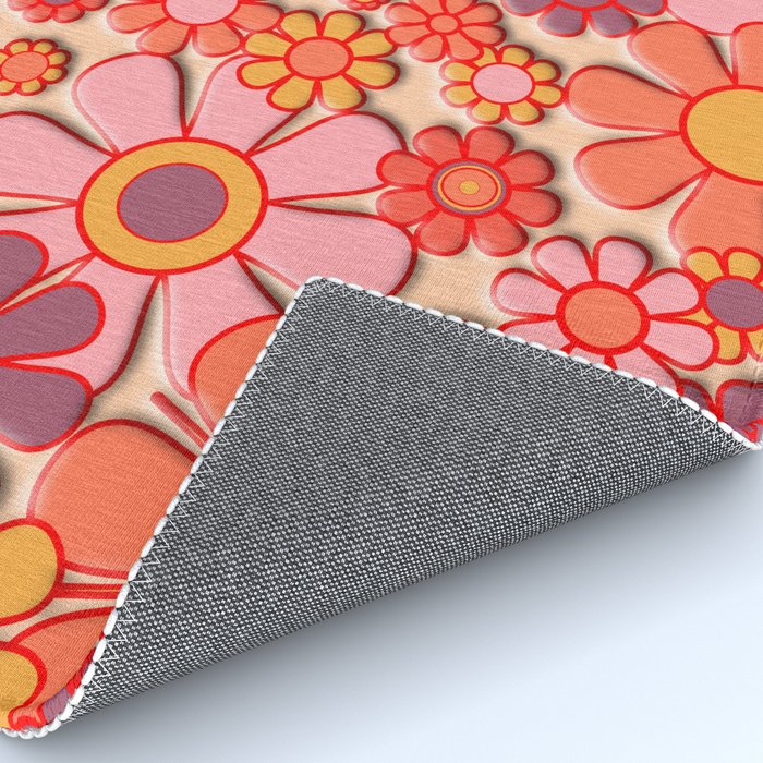 Retro Garden Flower Cuff 60s 70s Puffy Look Pink Peach Orange Pattern Rug Gallery Image 4