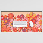Retro Garden Flower Cuff 60s 70s Puffy Look Pink Peach Orange Pattern Desk Mat Gallery Image 1