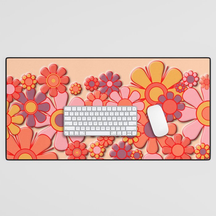 Retro Garden Flower Cuff 60s 70s Puffy Look Pink Peach Orange Pattern Desk Mat Gallery Image 1