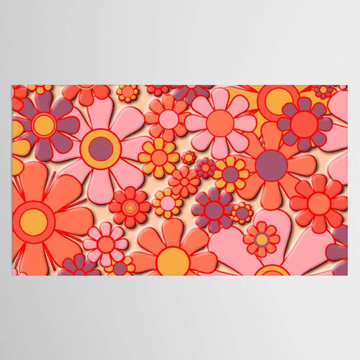 Retro Garden Flower Cuff 60s 70s Puffy Look Pink Peach Orange Pattern Tablecloth Gallery Image 2