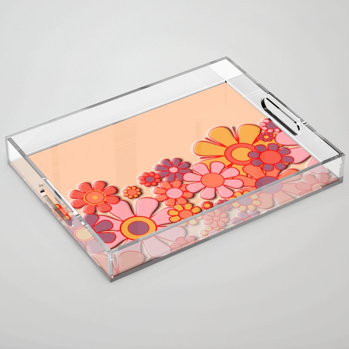 Retro Garden Flower Cuff 60s 70s Puffy Look Pink Peach Orange Pattern Acrylic Tray Gallery Image 1