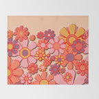 Retro Garden Flower Cuff 60s 70s Puffy Look Pink Peach Orange Pattern Throw Blanket Gallery Image 2