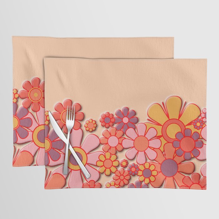 Retro Garden Flower Cuff 60s 70s Puffy Look Pink Peach Orange Pattern Placemat Gallery Image 1