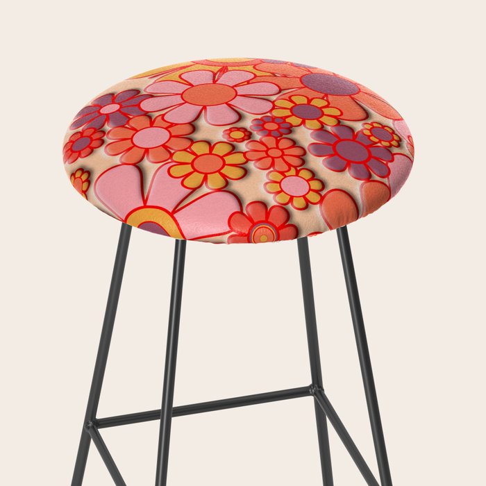 Retro Garden Flower Cuff 60s 70s Puffy Look Pink Peach Orange Pattern Stool Gallery Image 2