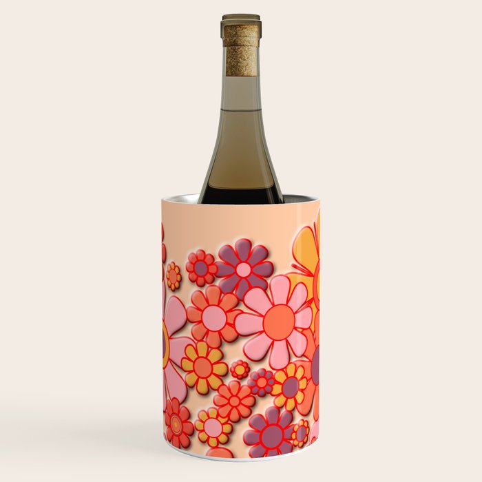 Retro Garden Flower Cuff 60s 70s Puffy Look Pink Peach Orange Pattern Wine Chiller Gallery Image 1