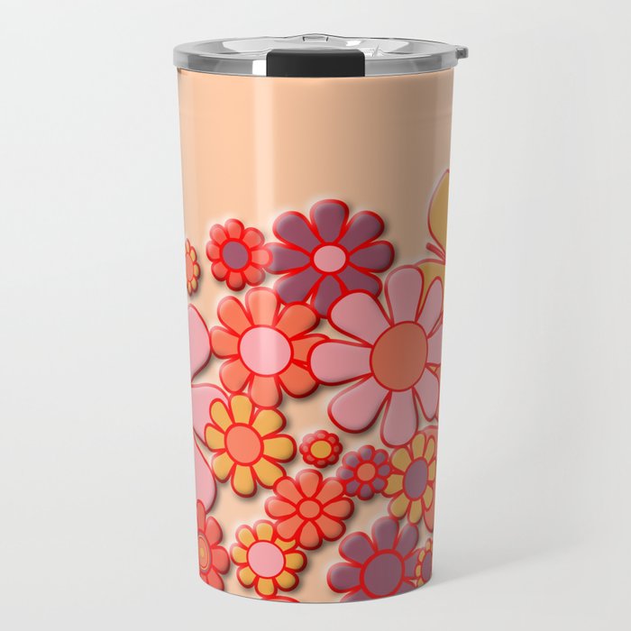 Retro Garden Flower Cuff 60s 70s Puffy Look Pink Peach Orange Pattern Travel Mug Gallery Image 1