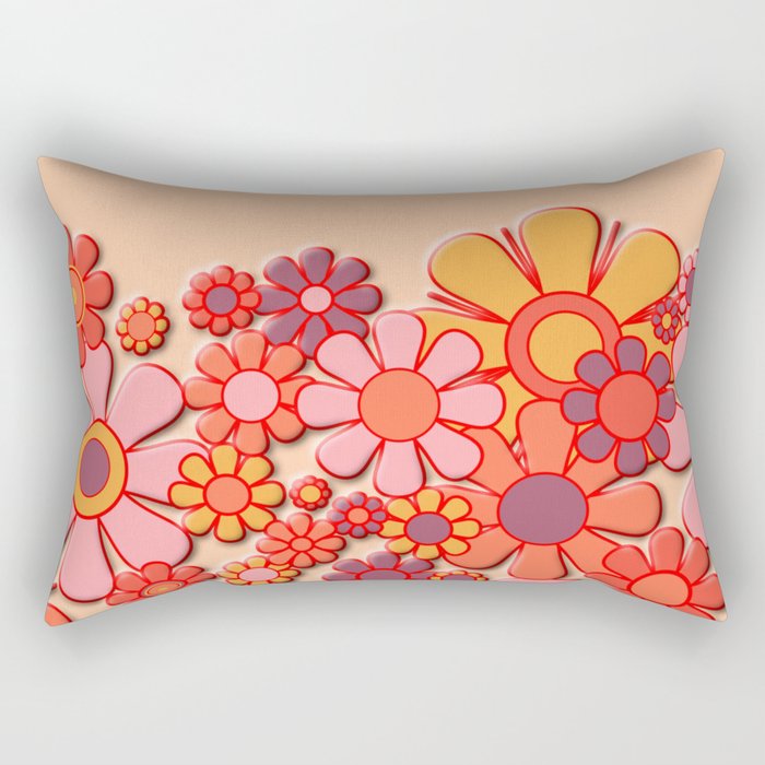 Retro Garden Flower Cuff 60s 70s Puffy Look Pink Peach Orange Pattern Rectangular Pillow Gallery Image 2