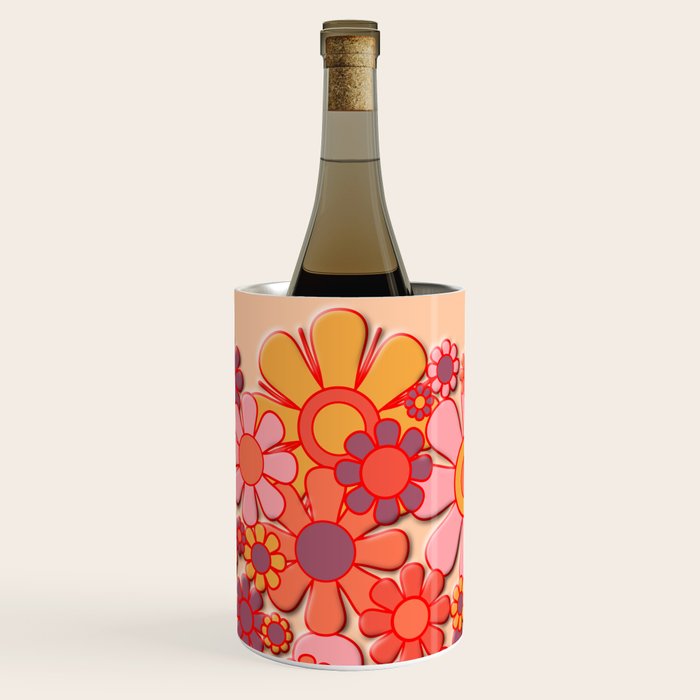 Retro Garden Flower Cuff 60s 70s Puffy Look Pink Peach Orange Pattern Wine Chiller Gallery Image 3
