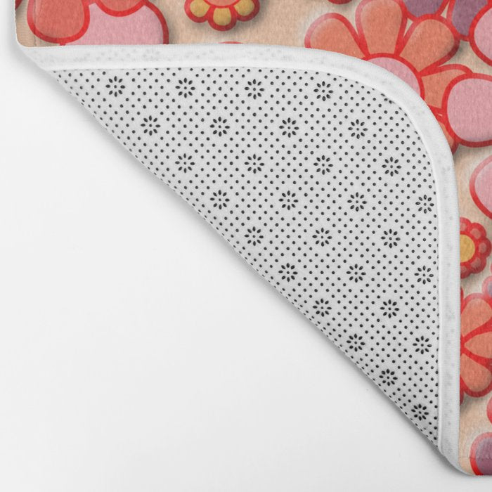 Retro Garden Flower Cuff 60s 70s Puffy Look Pink Peach Orange Pattern Bath Mat Gallery Image 2