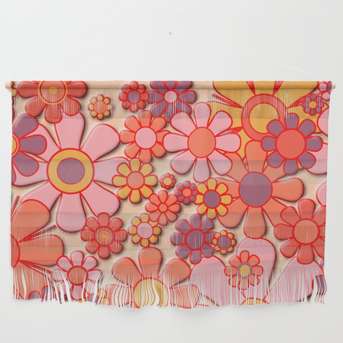 Retro Garden Flower Cuff 60s 70s Puffy Look Pink Peach Orange Pattern Wall Hanging Gallery Image 1