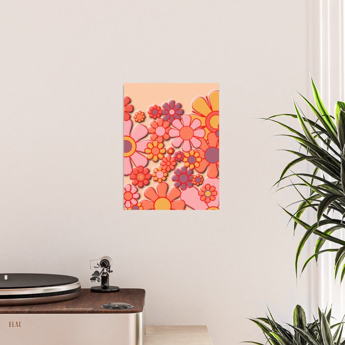 Retro Garden Flower Cuff 60s 70s Puffy Look Pink Peach Orange Pattern Poster Gallery Image 2