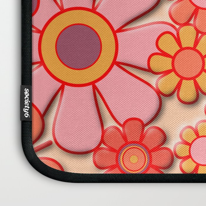 Retro Garden Flower Cuff 60s 70s Puffy Look Pink Peach Orange Pattern Laptop Sleeve Gallery Image 3