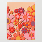 Retro Garden Flower Cuff 60s 70s Puffy Look Pink Peach Orange Pattern Poster Gallery Image 4