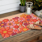 Retro Garden Flower Cuff 60s 70s Puffy Look Pink Peach Orange Pattern Outdoor Rug Gallery Image 2